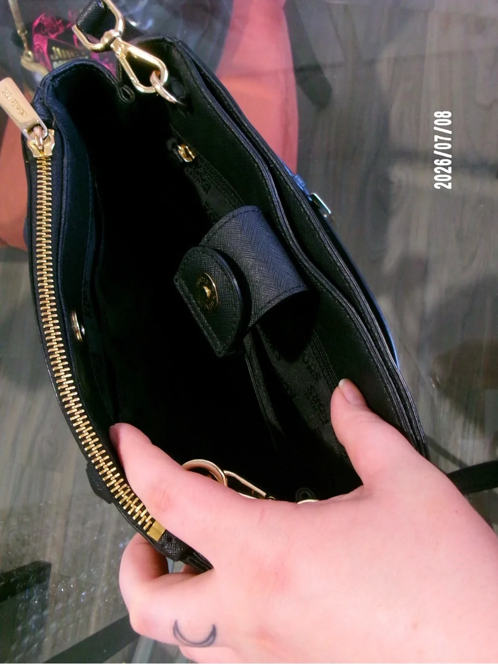 Michael Kors Navy Saffiano Crossbody Satchel with Gold Hardware